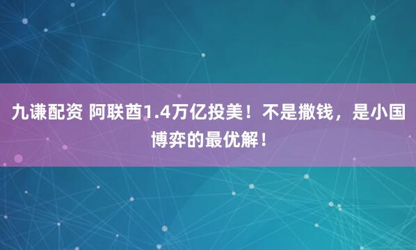 九谦配资 阿联酋1.4万亿投美!不是撒钱,是小国博弈的最优解!